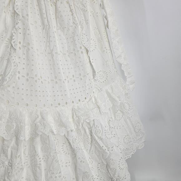 LoveShackFancy Antonella Dress White Embroidered Eyelet Ruffe Tiered Midi Size S - Picture 9 of 11